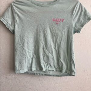 Roxy Light Green Kids Tee with salty Pink Logo 12/14